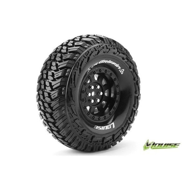 CR-GRIFFIN 1:10 Crawler Tire Set Mounted Super Soft Black 1.9" Rims Hex 12mm 1 Pair
