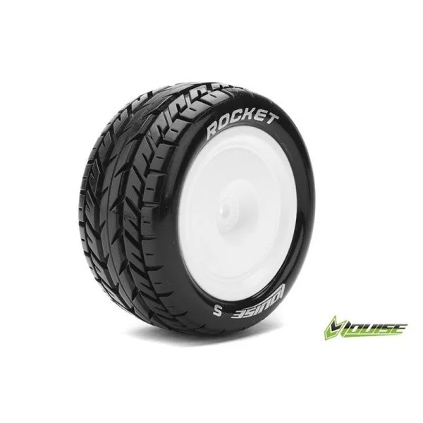 E-ROCKET 1:10 Buggy Tire Set Mounted Soft White Rims Kyosho