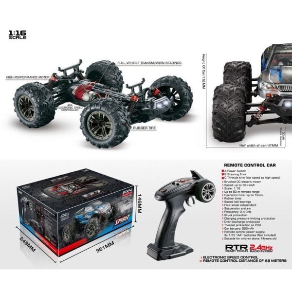 Scale 1:16 4wd high speed monster truck, 2,4ghz black/red