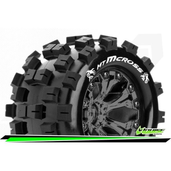MT-MCROSS 1:10 Monster Truck Tire Set Mounted Black H:14mm